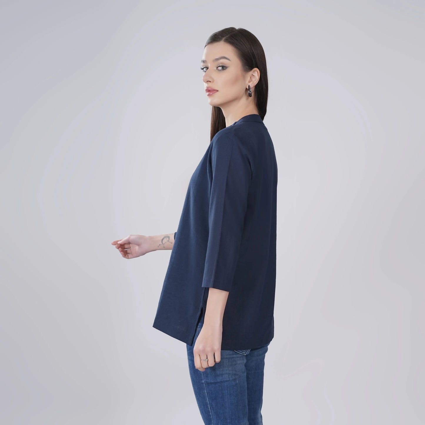 NAVY BLUE LINEN SHORT KURTA