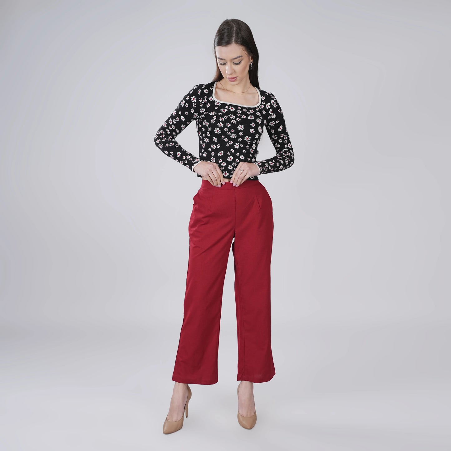 Maroon Wide Leg Cotton Pant