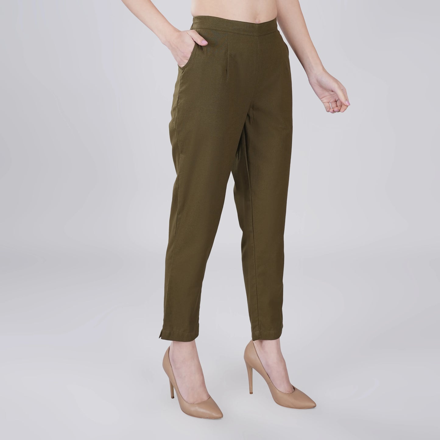 OLIVE GREEN REGULAR FIT COTTON PANT