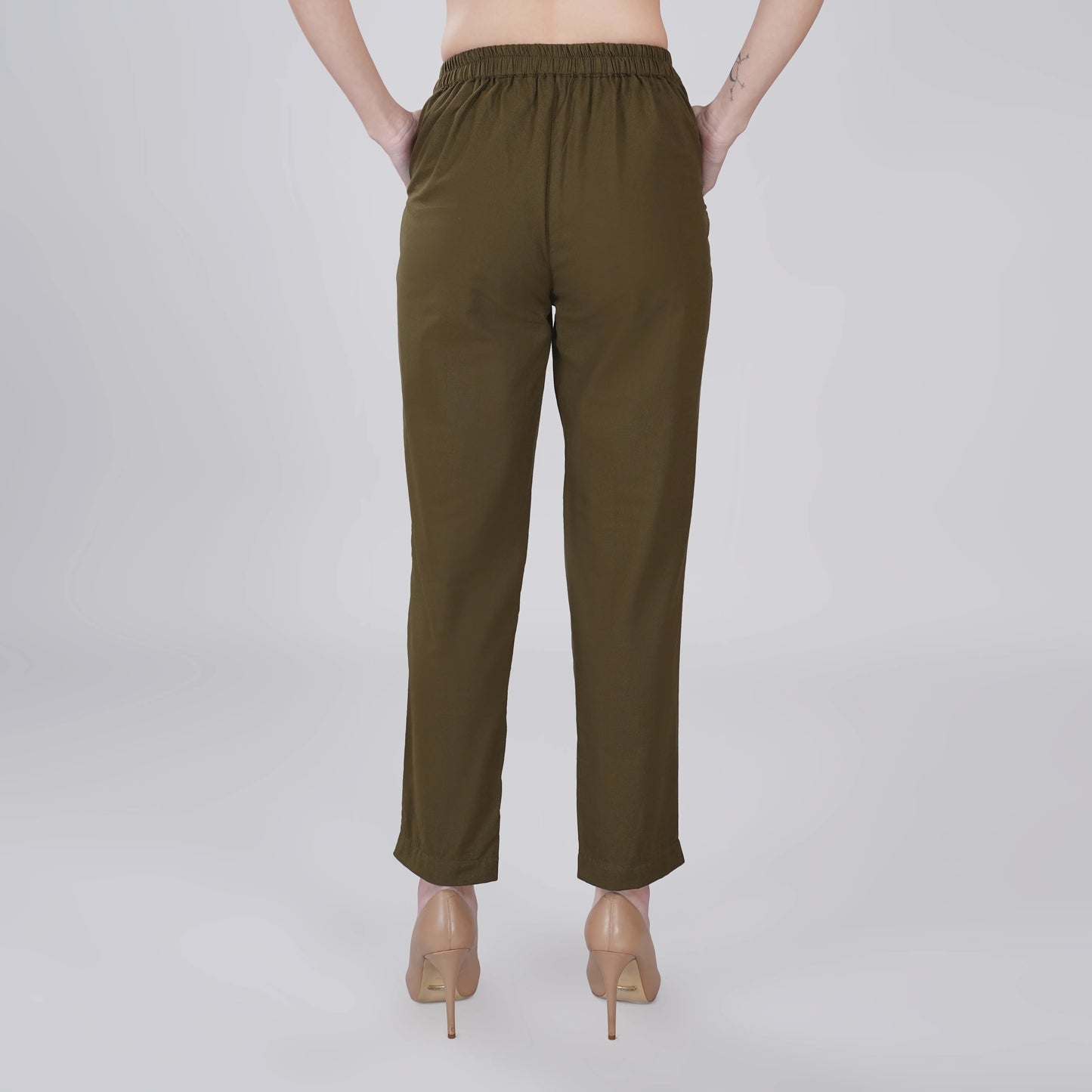 OLIVE GREEN REGULAR FIT COTTON PANT