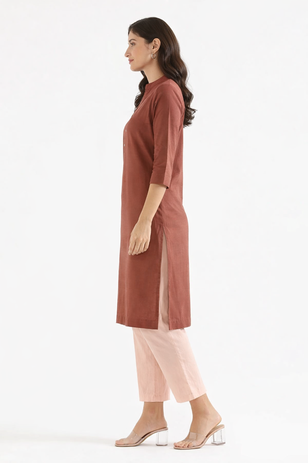 ROSE TAUPE LINEN LONG KURTA