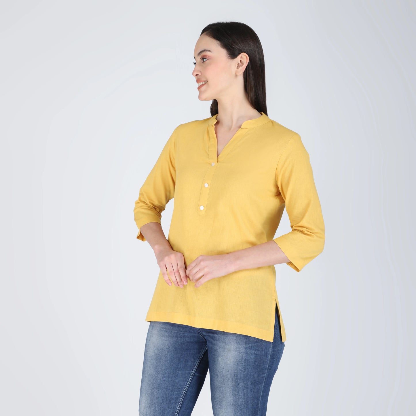 YELLOW LINEN SHORT KURTA