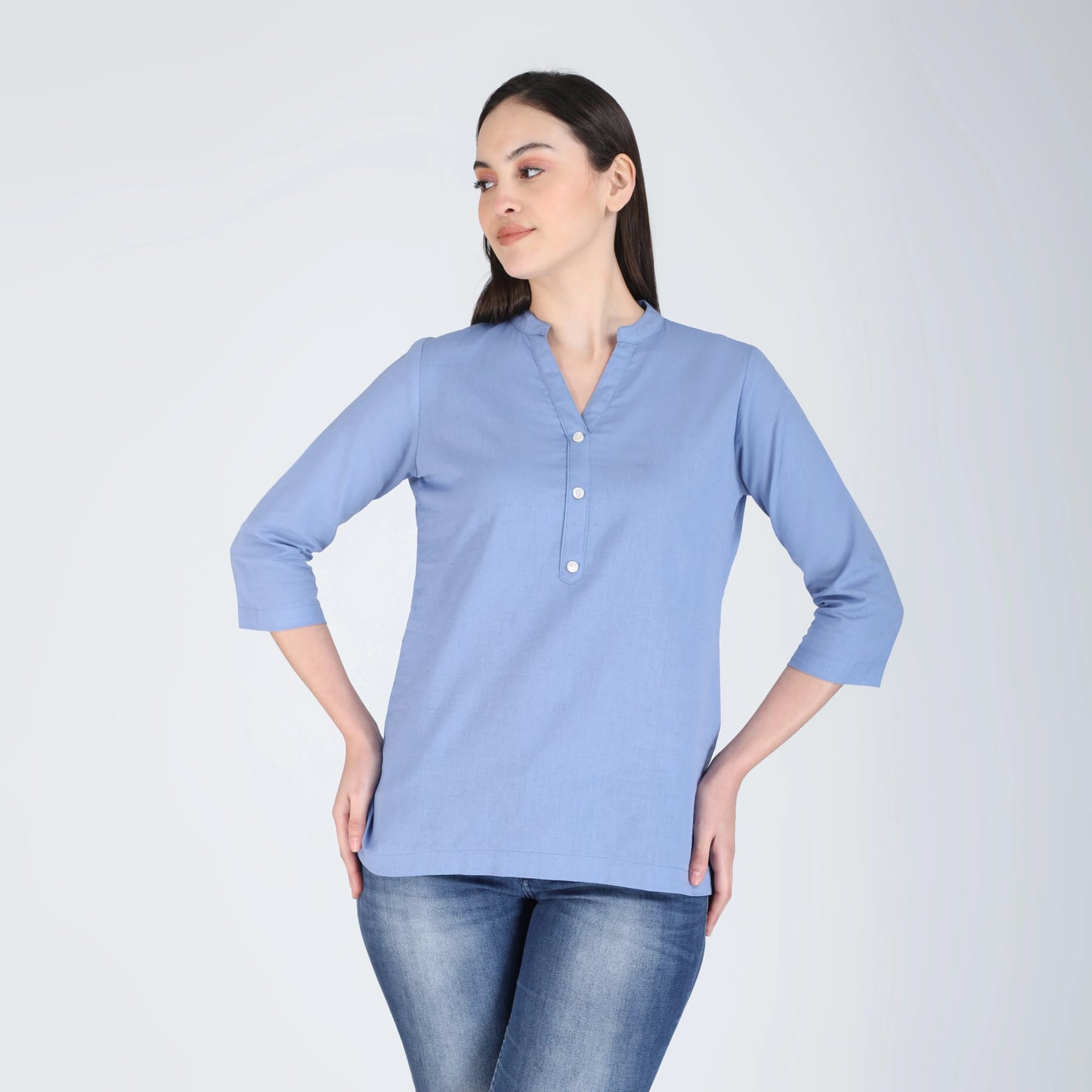 ENGLISH BLUE LINEN SHORT KURTA