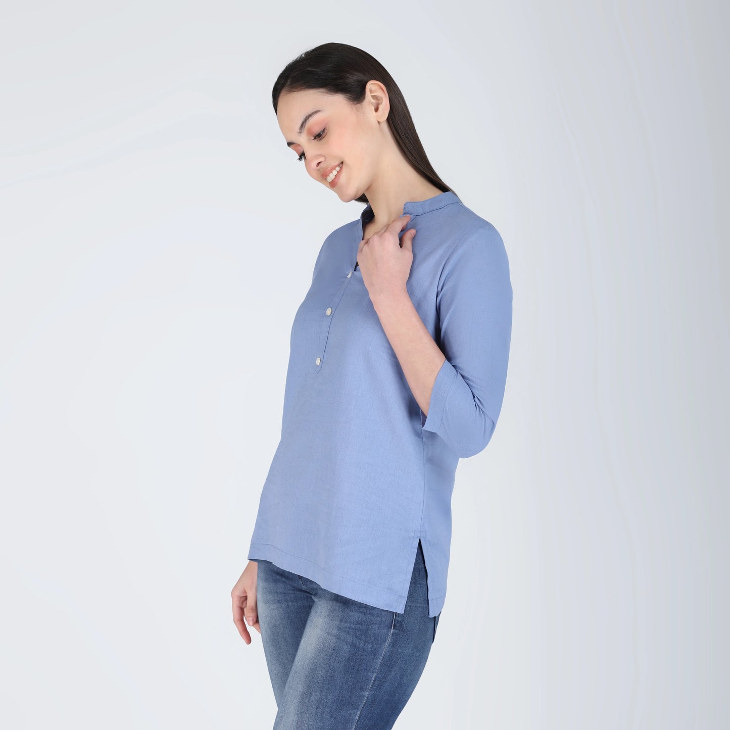 ENGLISH BLUE LINEN SHORT KURTA