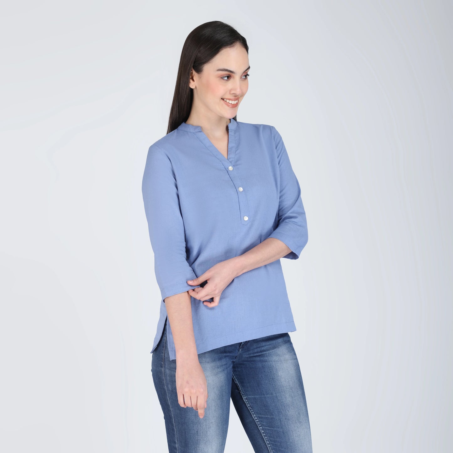 ENGLISH BLUE LINEN SHORT KURTA