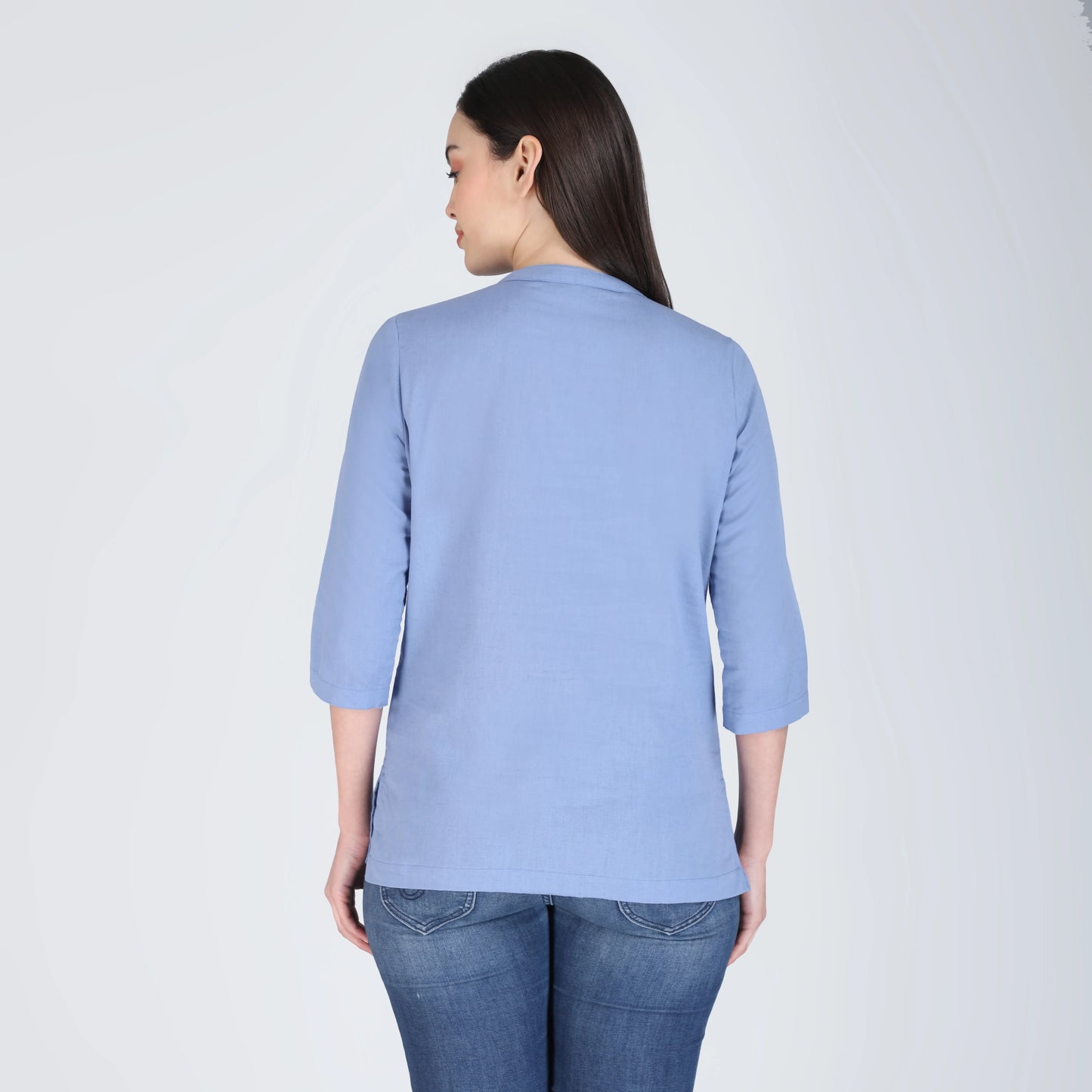 ENGLISH BLUE LINEN SHORT KURTA