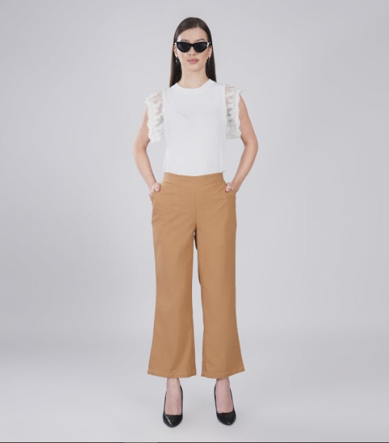 KHAKI Wide Leg Cotton Pant