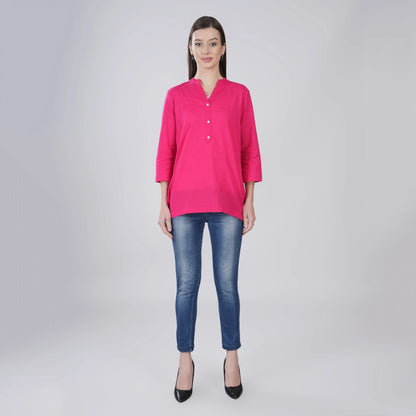 FUCHSIA LINEN SHORT KURTA