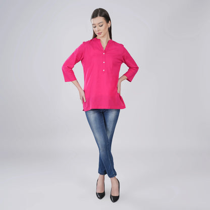 FUCHSIA LINEN SHORT KURTA
