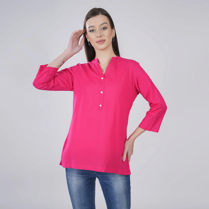 FUCHSIA LINEN SHORT KURTA