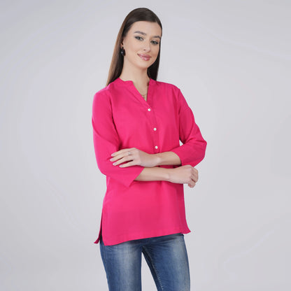 FUCHSIA LINEN SHORT KURTA