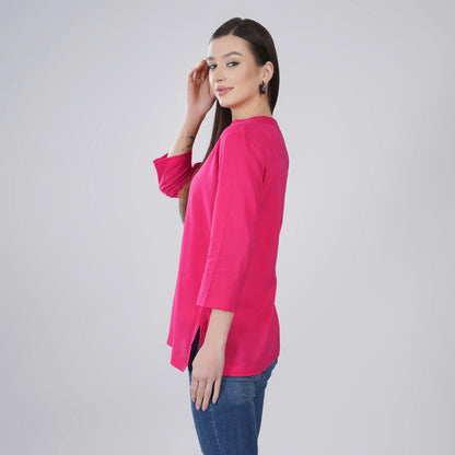 FUCHSIA LINEN SHORT KURTA
