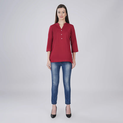 MAROON LINEN SHORT KURTA