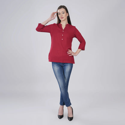 MAROON LINEN SHORT KURTA