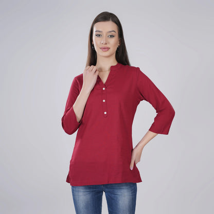 MAROON LINEN SHORT KURTA