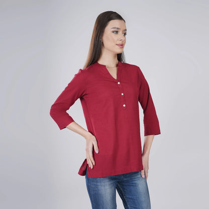 MAROON LINEN SHORT KURTA