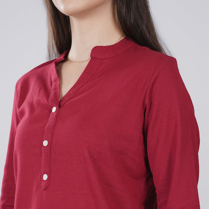 MAROON LINEN SHORT KURTA
