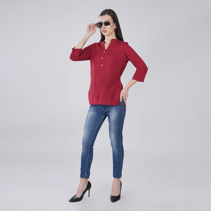 MAROON LINEN SHORT KURTA