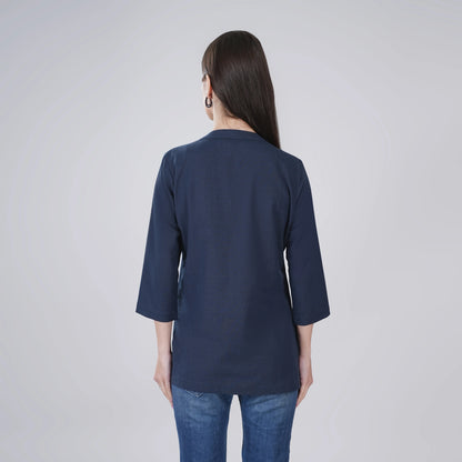 NAVY BLUE LINEN SHORT KURTA