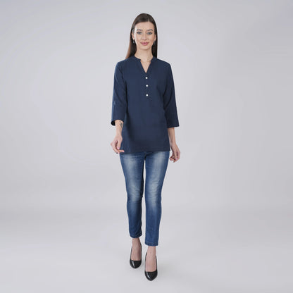 NAVY BLUE LINEN SHORT KURTA