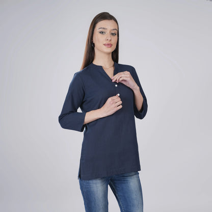 NAVY BLUE LINEN SHORT KURTA