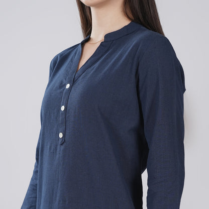 NAVY BLUE LINEN SHORT KURTA