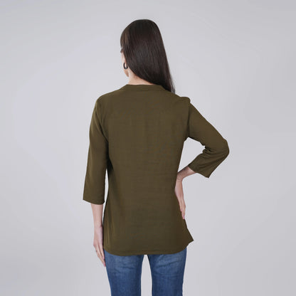 OLIVE GREEN LINEN SHORT KURTA