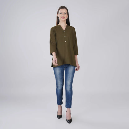 OLIVE GREEN LINEN SHORT KURTA