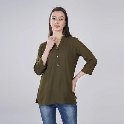 OLIVE GREEN LINEN SHORT KURTA