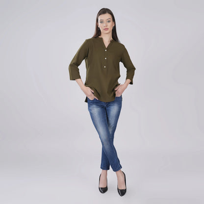 OLIVE GREEN LINEN SHORT KURTA