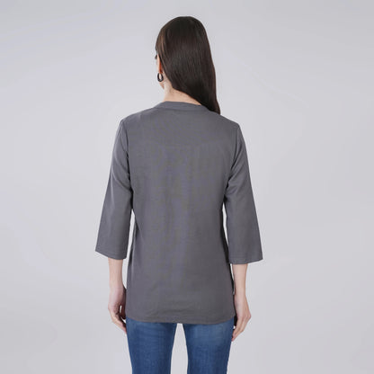 SLATE GREY LINEN SHORT KURTA