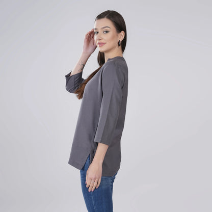 SLATE GREY LINEN SHORT KURTA