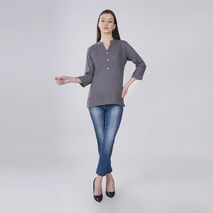 SLATE GREY LINEN SHORT KURTA