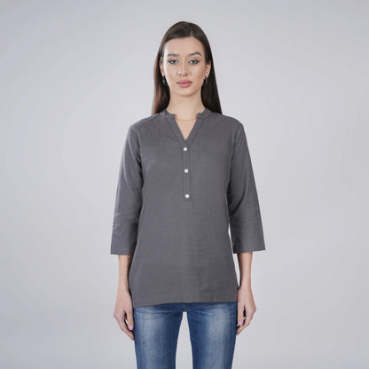 SLATE GREY LINEN SHORT KURTA