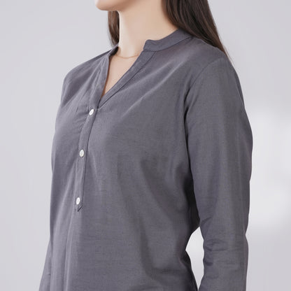SLATE GREY LINEN SHORT KURTA