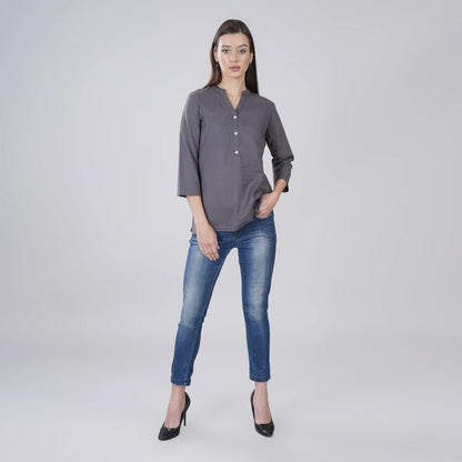 SLATE GREY LINEN SHORT KURTA