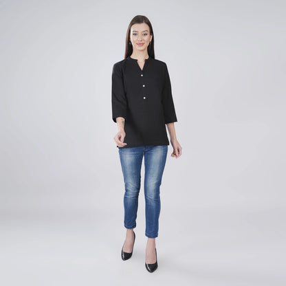 BLACK LINEN SHORT KURTA