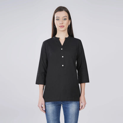 BLACK LINEN SHORT KURTA