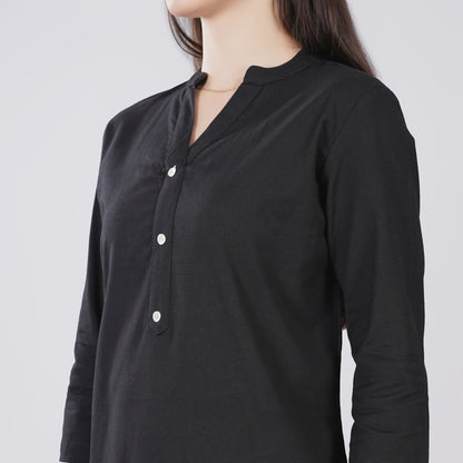 BLACK LINEN SHORT KURTA