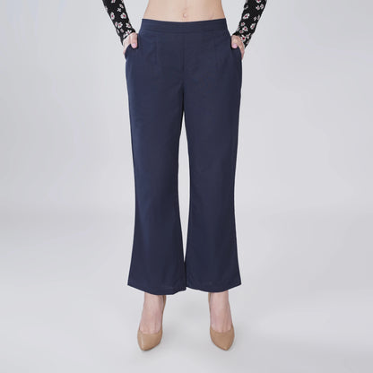 Navy Blue Wide Leg Cotton Pant