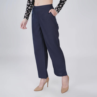 Navy Blue Wide Leg Cotton Pant