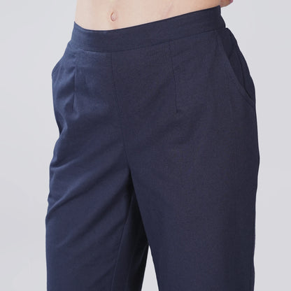 Navy Blue Wide Leg Cotton Pant