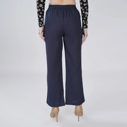 Navy Blue Wide Leg Cotton Pant