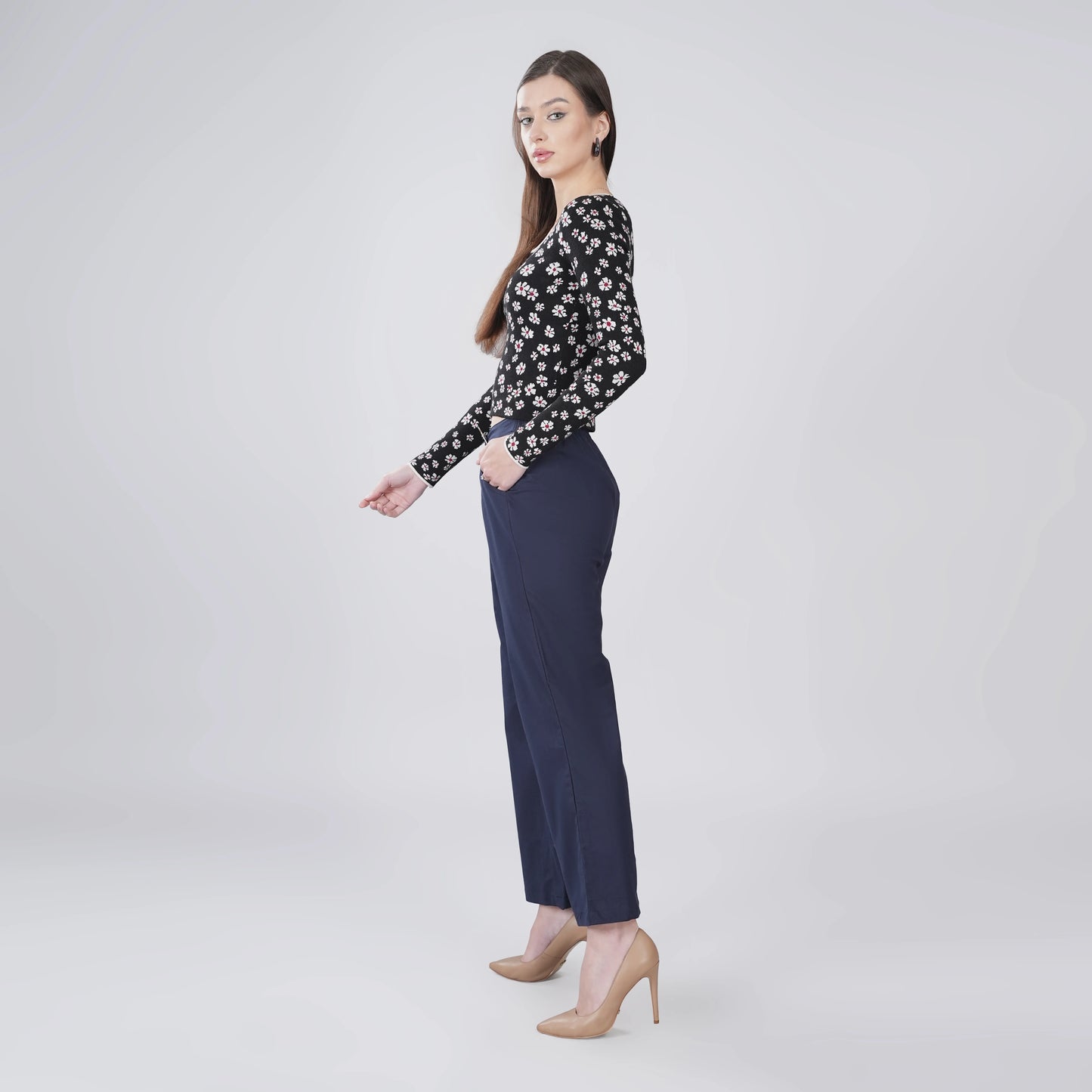 Navy Blue Wide Leg Cotton Pant