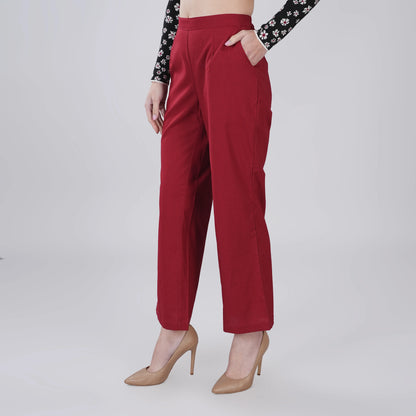 Maroon Wide Leg Cotton Pant
