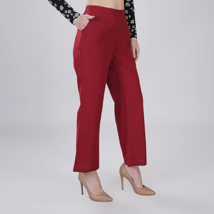 Maroon Wide Leg Cotton Pant