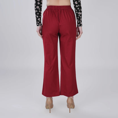 Maroon Wide Leg Cotton Pant