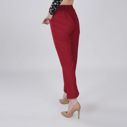 Maroon Wide Leg Cotton Pant