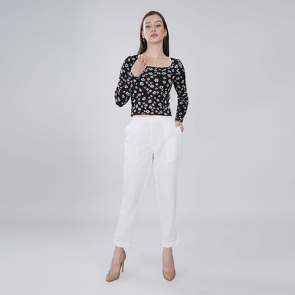 WHITE REGULAR FIT COTTON PANT