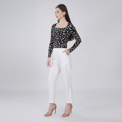 WHITE REGULAR FIT COTTON PANT